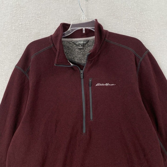 Eddie Bauer Sweater Mens LG TALL Burgandy Fleece Pullover 1/4 Zip Outdoor Casual - Picture 3 of 14